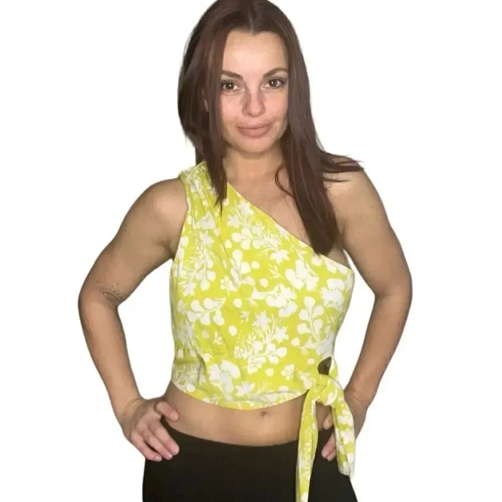 Free People Carmen One Shoulder Floral Crop Top Yellow Size Small